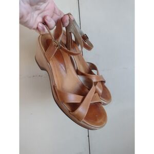 Dansko Sandals 38 Arabella Ankle Strap Tan Leather Casual Wedge Comfort Brown